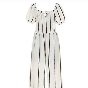 Girls Puffed Sleeve Striped Split-Front Walk Through Roper (Size 10)